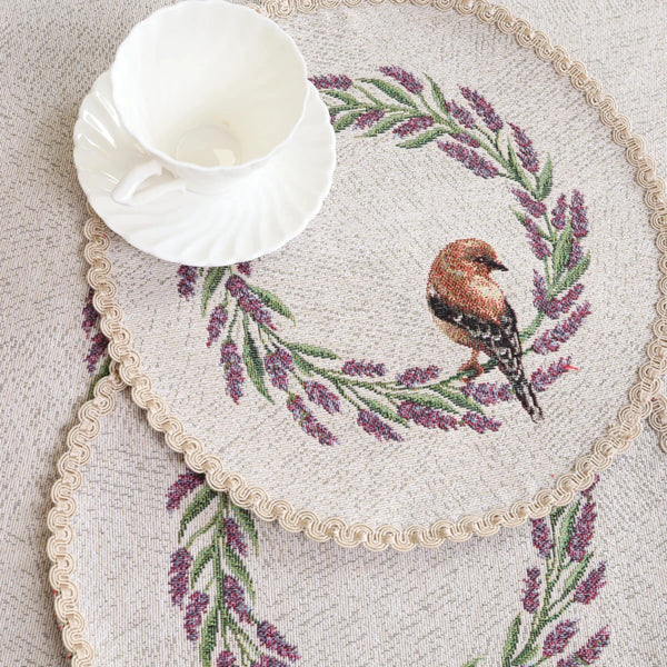 APVALI SERVETĖLĖ - LEVANDŲ VAINIKAS SU PAUKŠČIU