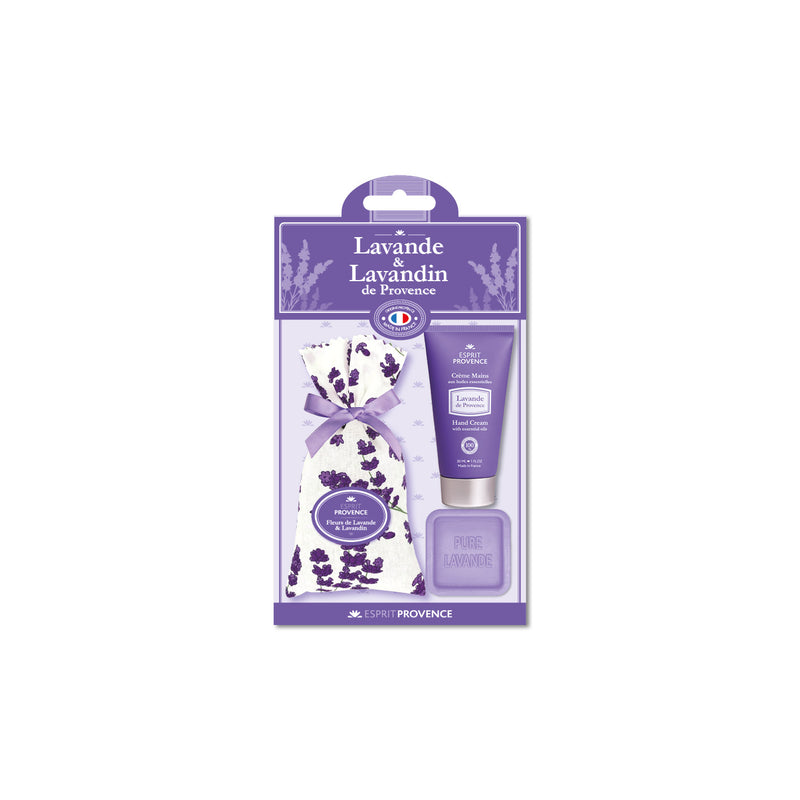 ESPRIT PROVENCE RINKINYS: 1 LEVANDŲ MUILIUKAS, 1 LEVANDŲ RANKŲ KREMAS, 1 LEVANDŲ IR LEVANDINŲ ŽIEDŲ MAIŠELIS