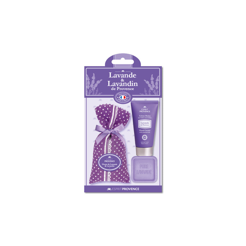 ESPRIT PROVENCE RINKINYS: 1 LEVANDŲ MUILIUKAS, 1 LEVANDŲ RANKŲ KREMAS, 1 LEVANDŲ IR LEVANDINŲ ŽIEDŲ MAIŠELIS