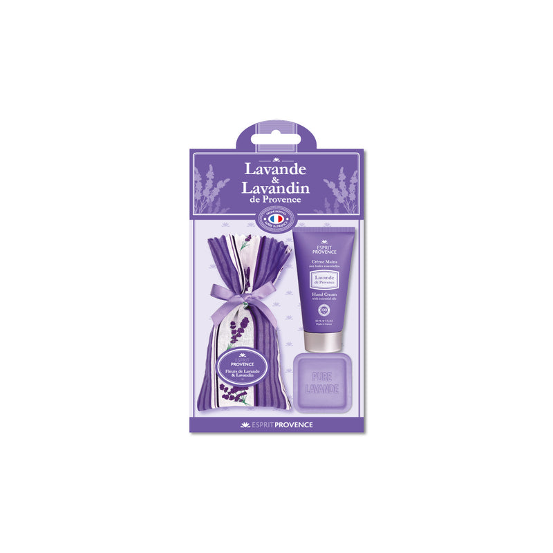 ESPRIT PROVENCE RINKINYS: 1 LEVANDŲ MUILIUKAS, 1 LEVANDŲ RANKŲ KREMAS, 1 LEVANDŲ IR LEVANDINŲ ŽIEDŲ MAIŠELIS