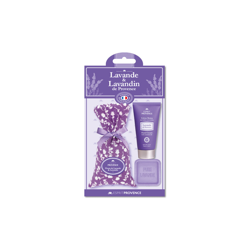 ESPRIT PROVENCE RINKINYS: 1 LEVANDŲ MUILIUKAS, 1 LEVANDŲ RANKŲ KREMAS, 1 LEVANDŲ IR LEVANDINŲ ŽIEDŲ MAIŠELIS