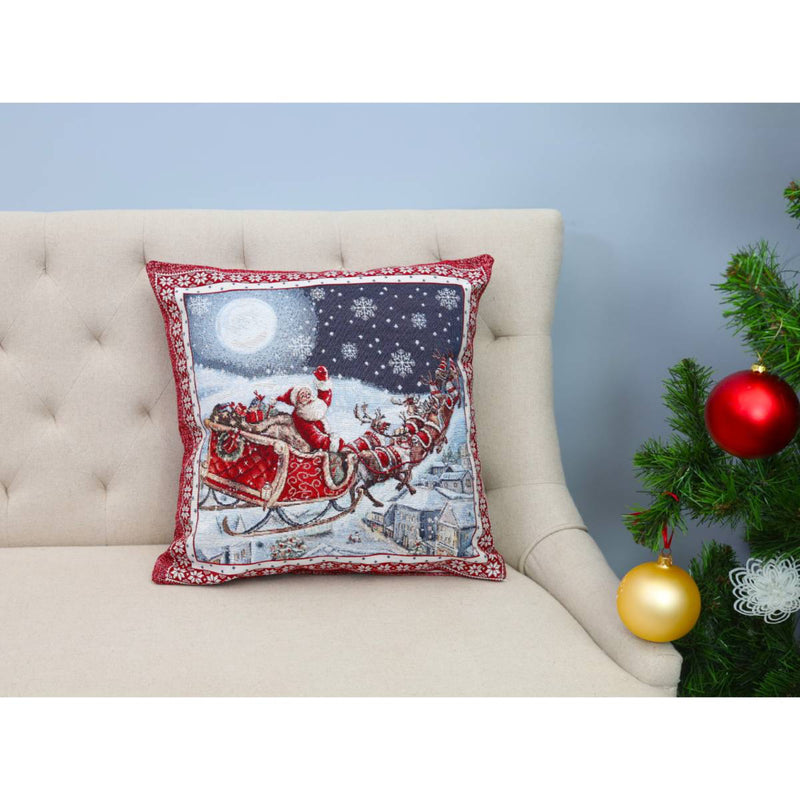 DVIPUSIS GOBELENO PAGALVĖS UŽVALKALAS SU KALĖDŲ SENELIU IR ROGĖMIS