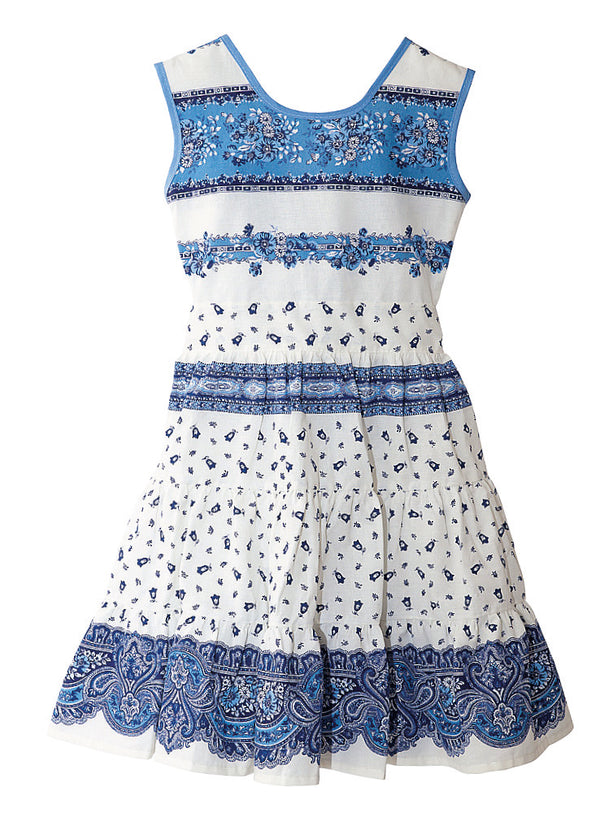 Baltos ir mėlynos spalvos Provanso stiliaus suknelė 2-10 metų mergaitėms